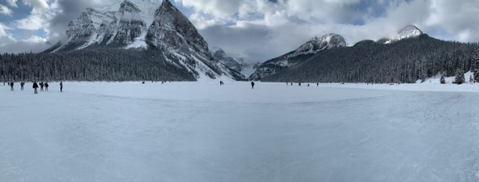 Learning to ice skate on Lake Louise by Fairmont Chateau